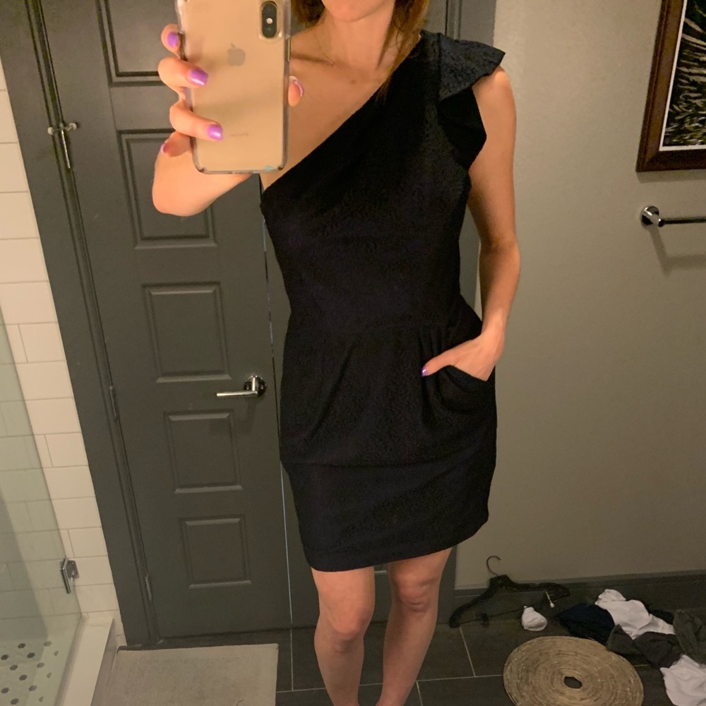 BCBG black and navy lace cocktail dress